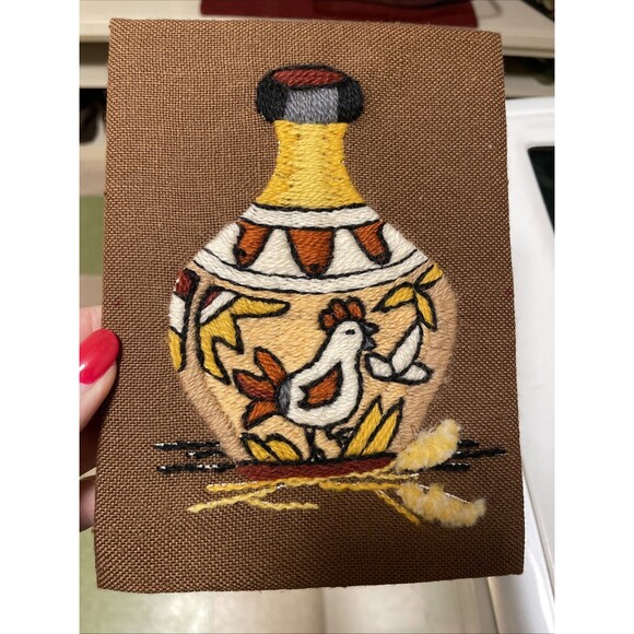 Vintage 1970s Framed Crewel Embroidery Native American Southwest Pottery Vases 3 - Picture 2 of 8